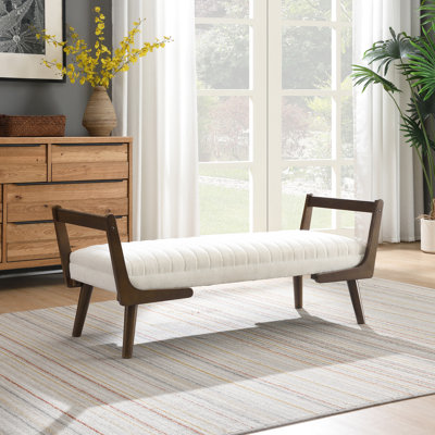 Tabouret moderne de style Mid-Century de 132 cm (52 ​​pouces) avec mousse haute densité et revêtement capitonné, idéal pour une entrée ou une chambre. Dimensions : 132 x 51 x 52 cm (52 ​​x 20 x 20,5 pouces). Revêtement en chenille beige.