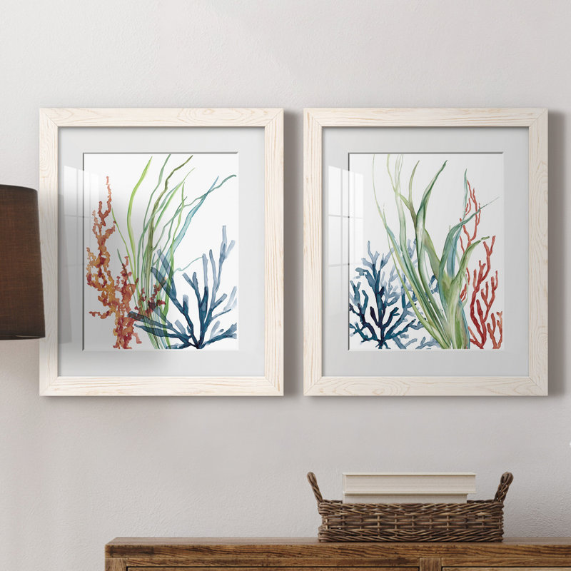 Océan jardin I - ensemble de 2 reproductions d'art, H 20 po x l 17 po, Impression encadrée avec passe-partout, Blanc