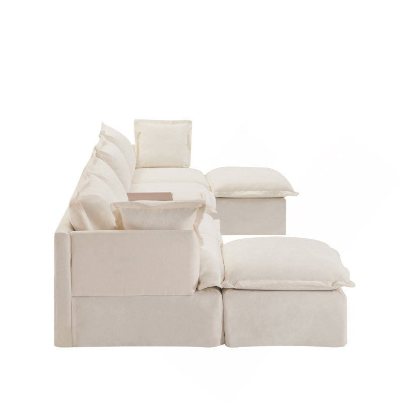 Canapé modulaire de 131 po avec repose-pieds mobile et console, porte-gobelet, siège large, canapé en U de 6 places, canapé en chenille surdimensionné avec chargeur USB pour le salon, appartement, 2 couleurs