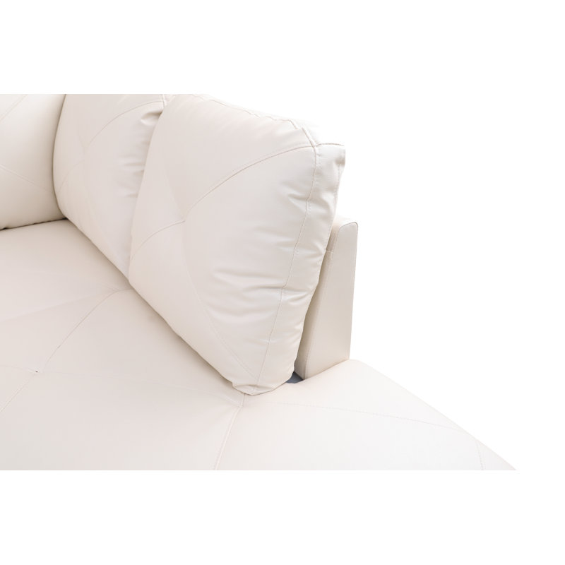 Swarey Faux Leather L-Shaped Sectional, Right Hand Facing, Off White Faux Leather