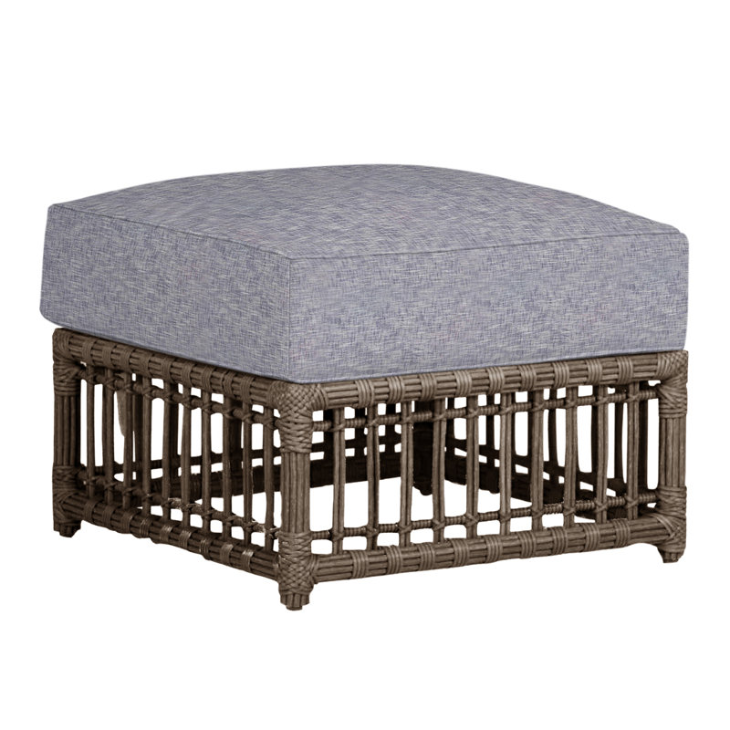 Newport Outdoor Ottoman with Cushion, Newport #66 Burlap, Rollo Silver, Welt