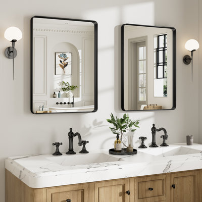 Mirror with HD Tempered Glass and Aluminum Alloy Frame, French Cleat Wall-Mounted Bathroom Vanity Mirror (Set of 2)
