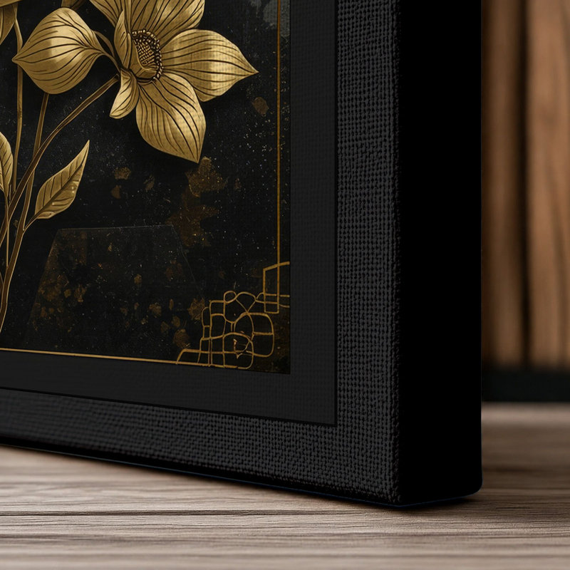 Golden Daffodil Study Botanical - Wrapped Canvas, 18x12 - 45.7 x 30.5 cm, Black Border
