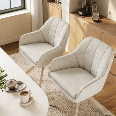 51.5cm H Linen Upholstered Metal Armchair in Beige