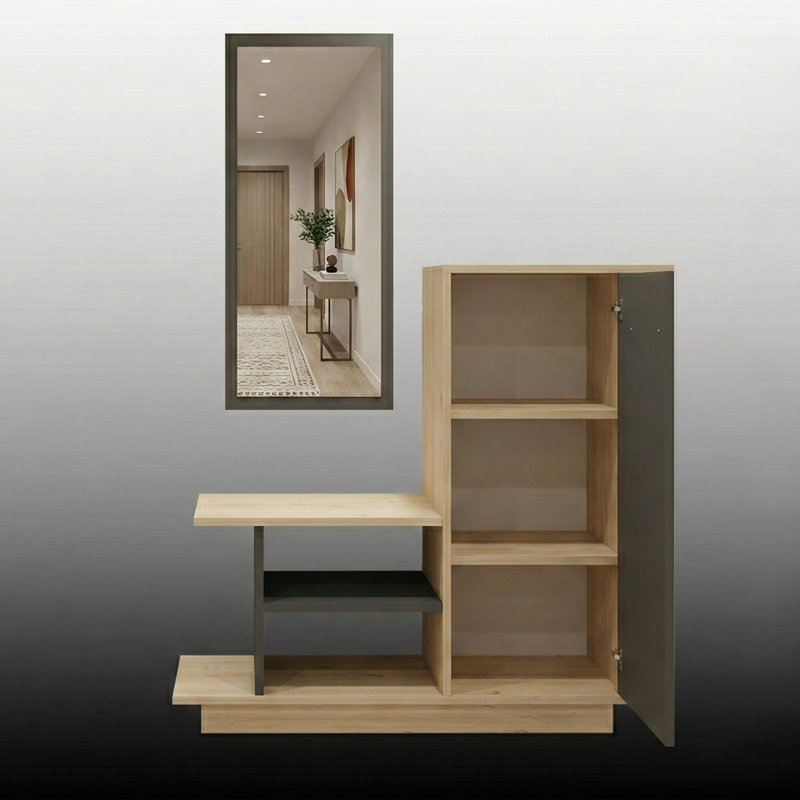 Alcott Modern Hall Tree with Mirror and Storage Cabinet
