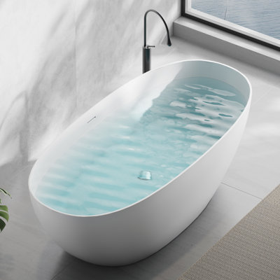 71" x 32" Freestanding Soaking Solid Surface Stone Resin Bathtub with Integrated Overflow and Pop-up Drain Matte White 8845-1800