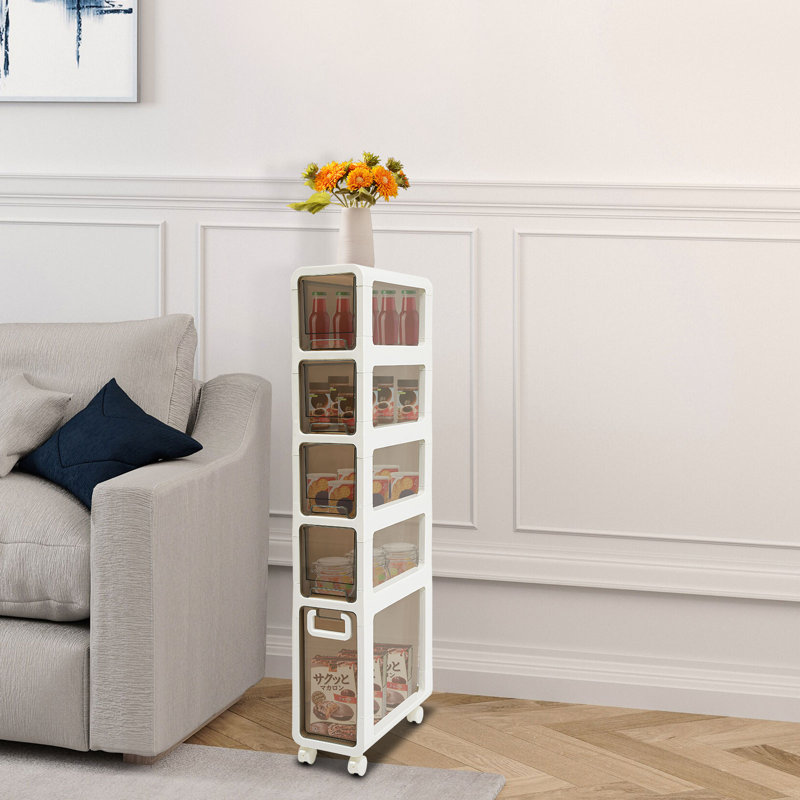 Slim Bathroom Storage Cabinet with Wheels, 47.6" H x 7.9" W x 16.7" D
