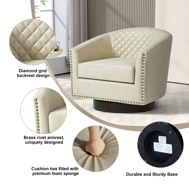 75.2Cm Wide Tufted Swivel Barrel Chair, Beige