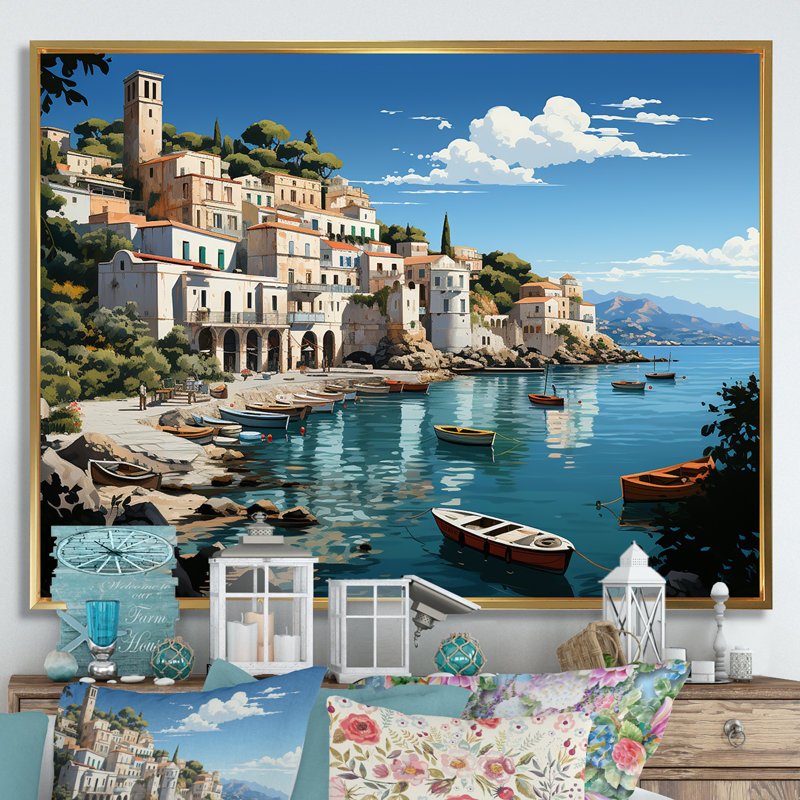 Capri Italy Landscape Coastal Dream I - Italy Landscape Wall Art, 24" H x 32" W x 1" D, Gold Floater Framed