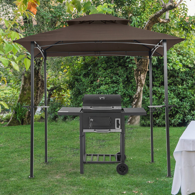 8x5 Ft Outdoor Grill Gazebo,Double Tier Soft Top Canopy and Steel Frame, Brown