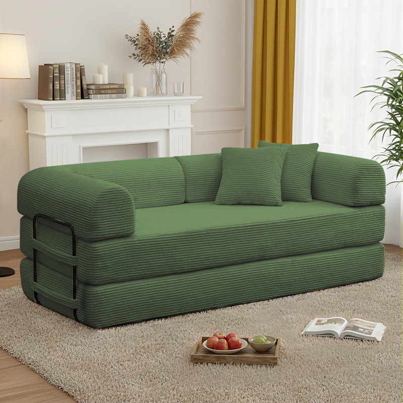 Canapé-lit futon convertible 4 en 1 en velours côtelé, 63 pouces, avec 2 oreillers, aucun assemblage requis, 2