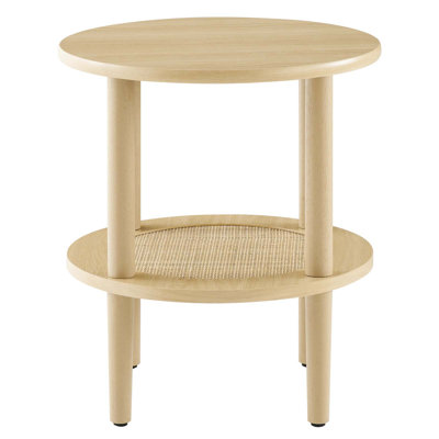 Modway Torus Round Side Table with Rattan Shelf