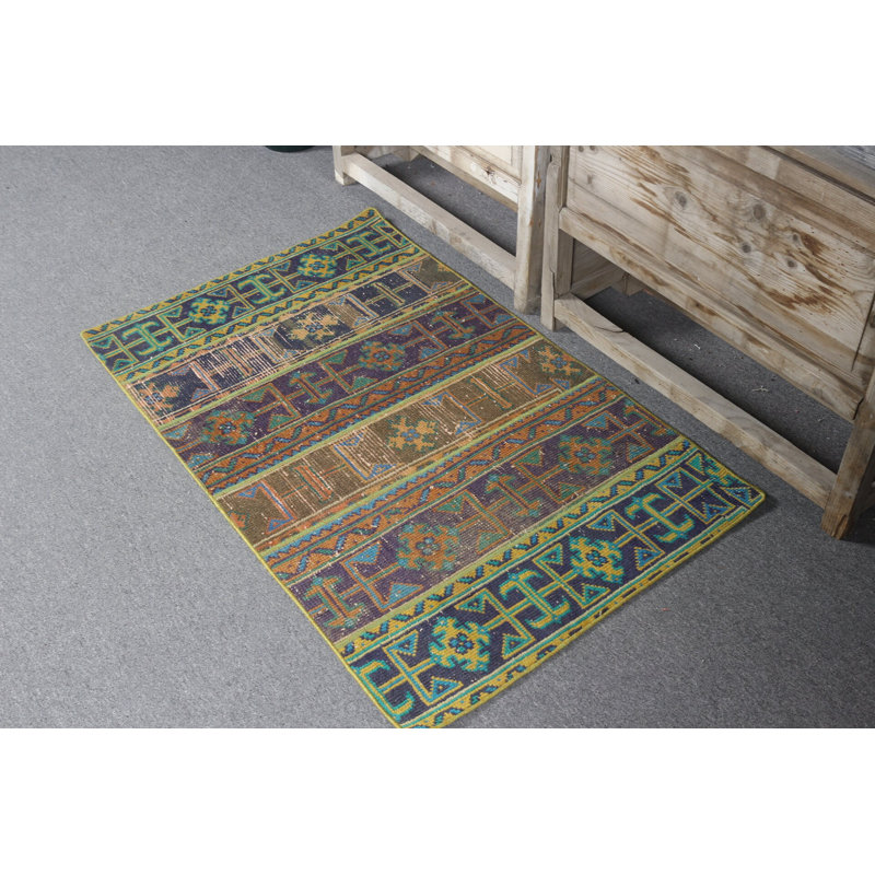 Bohemian Style Vintage Turkish Door Mat with Geometric Pattern Ideal for Vibrant Home Decor and as an Ethnic Floor Covering