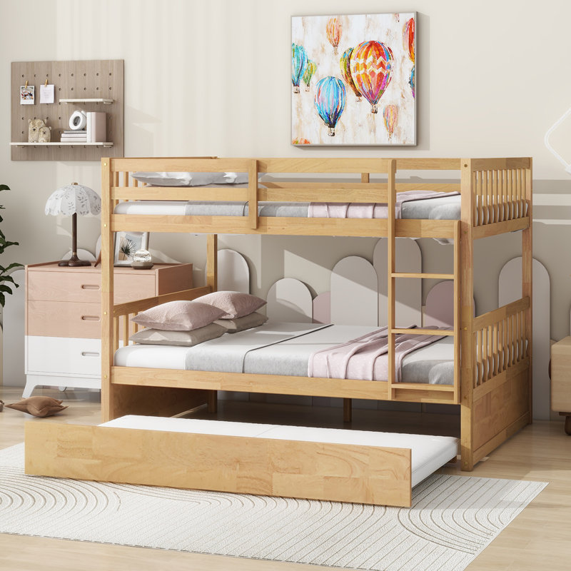 Espresso Full Over Full Bunk Bed Rubber Wood Trundle, Espresso