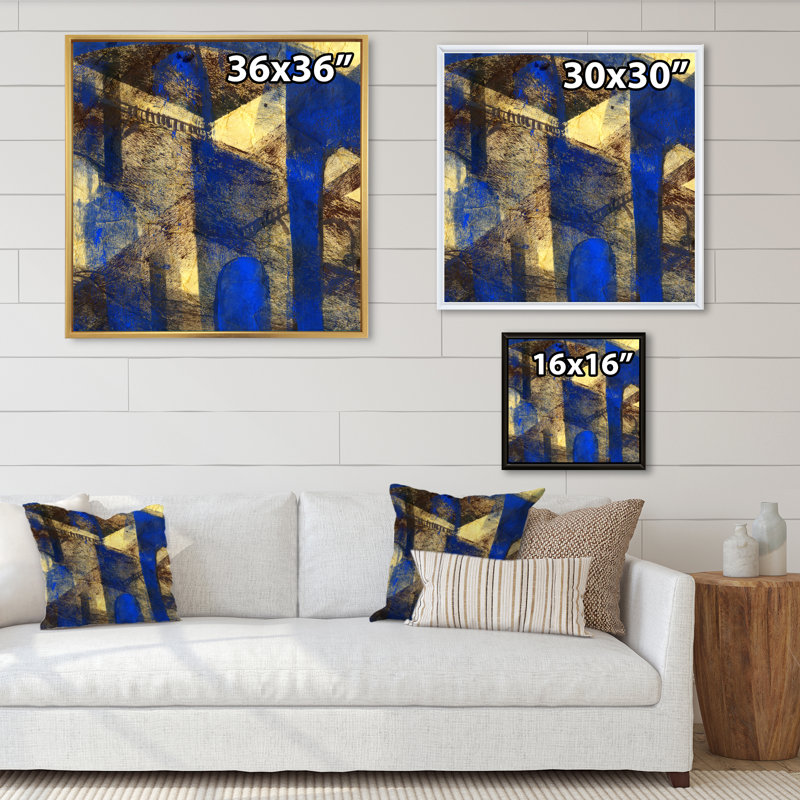 Triangle abstrait et cubisme - on, H 16 po x l 16 po x P 1 po, Toile avec cadre flottant blanc