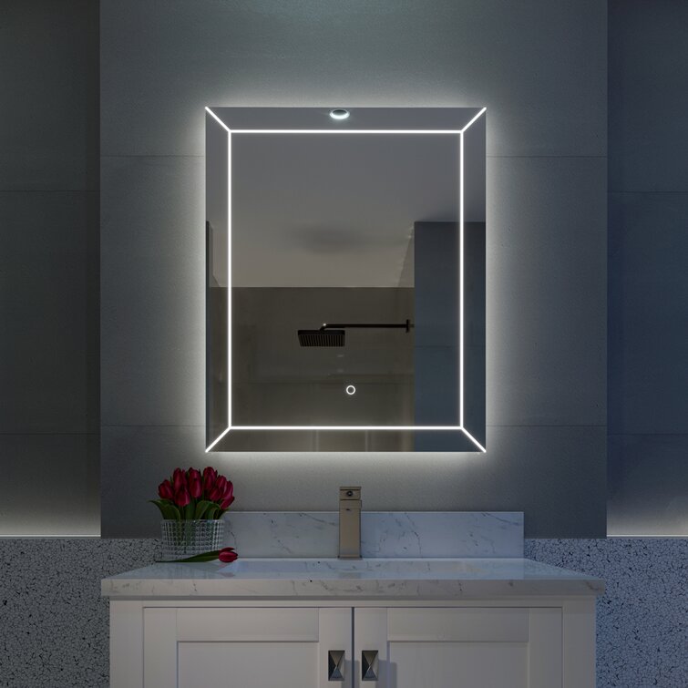 Wall Mounted Dimmable Makeup LED Bathroom Vanity Mirror with Lights Backlit and Anti-Fog Orren Ellis