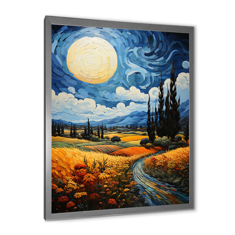 Reproduction d'art sur toile, "Le champ de blé avec cyprès" par Vincent I, H 20 po x l 12 po x P 1 po, Cadre photo argenté
