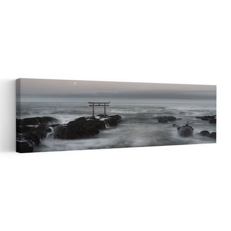 Misty Ocean Torii Gate Peaceful Serene Tranquil Coastal Landscape, art mural, H 36 po x l 12 po