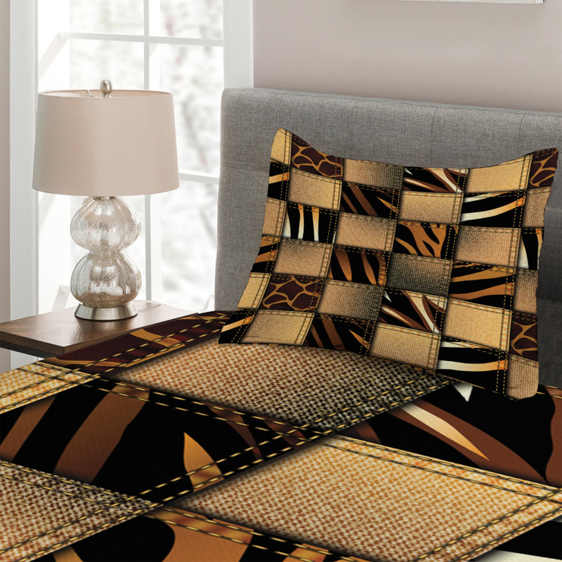 Twin Size White and Brown Quilted Bedspread Set