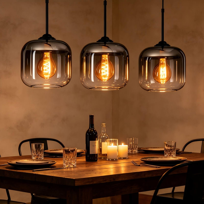 3 - Light Glass Globe Kitchen Island Pendant Light