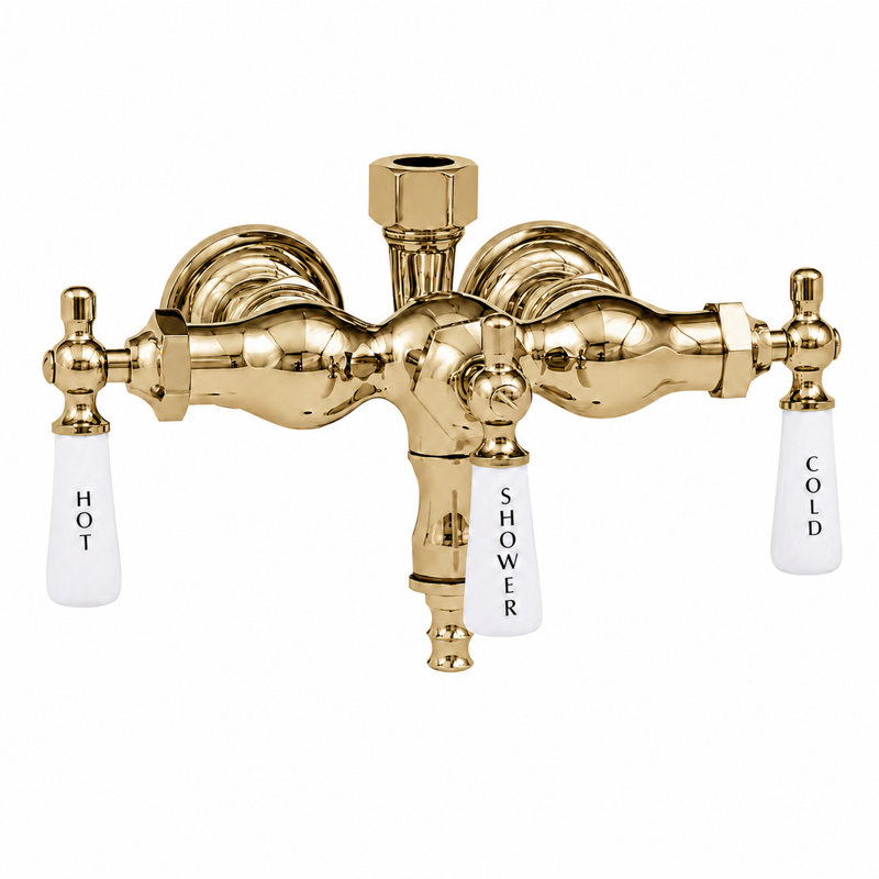 Tub Mount Diverter Faucet for Shower Riser by Strom Living, Unlacquered Polished Brass