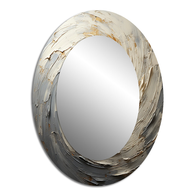 Grey And Gold Mystical Spirals - Large Oval Wall Mirror On Metal, 40" x 30"