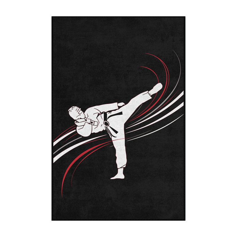 Tapis noir moelleux et moelleux à motif de taekwondo Kick Sleek & Chic, 6 X 9