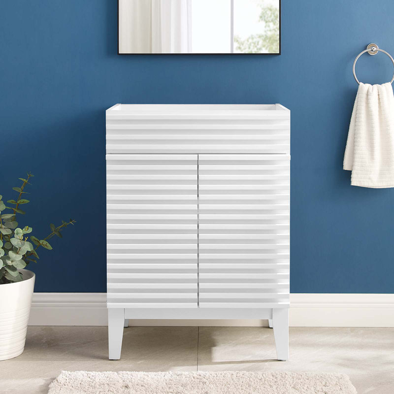 White Freestanding Mid-Century Modern Bathroom Vanity Cabinet