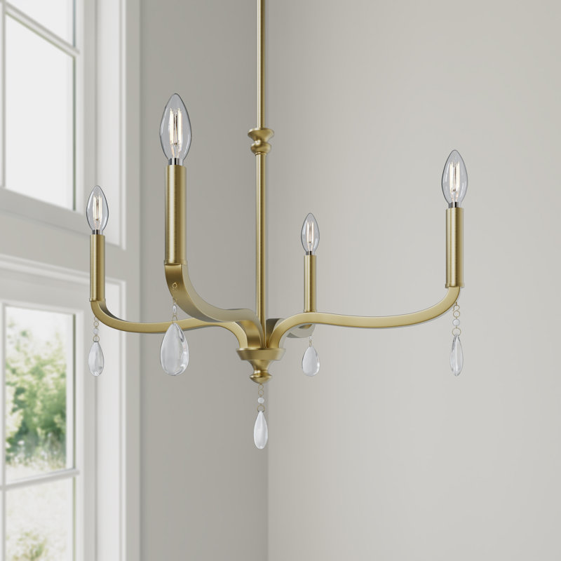Lustre 4 lumières Bellvue, H 56 po x l 22 po x P 22 po, Laiton rétro, Quatre lumières
