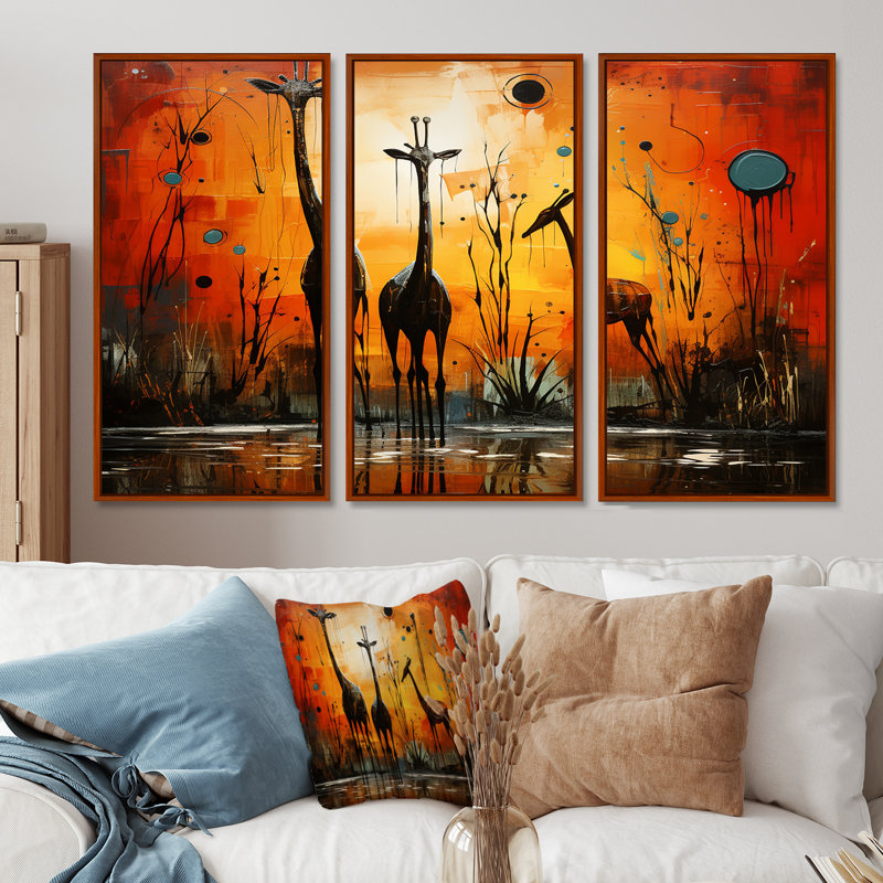 Culleen - Ensemble de décoration murale girafe, Cadre flottant brun, H 32 po x l 48 po x P 1 po