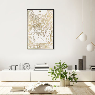 «The Lovers Tarot Luxe», reproduction d'art sur toile dorée moderne pour la chambre à coucher