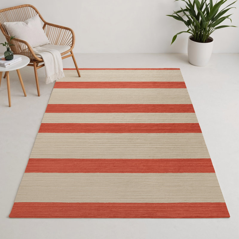 Tapis intérieur / extérieur beige HorizontalStripes, Rectangulaire 3 pi x 5 pi