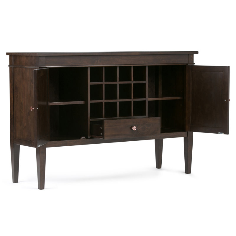 Dark Brown Wood Sideboard Buffet with Wine Rack