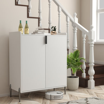 Armoire à vin blanche à 2 portes avec support à vin, tablette réglable et charnières à fermeture douce, buffet moderne