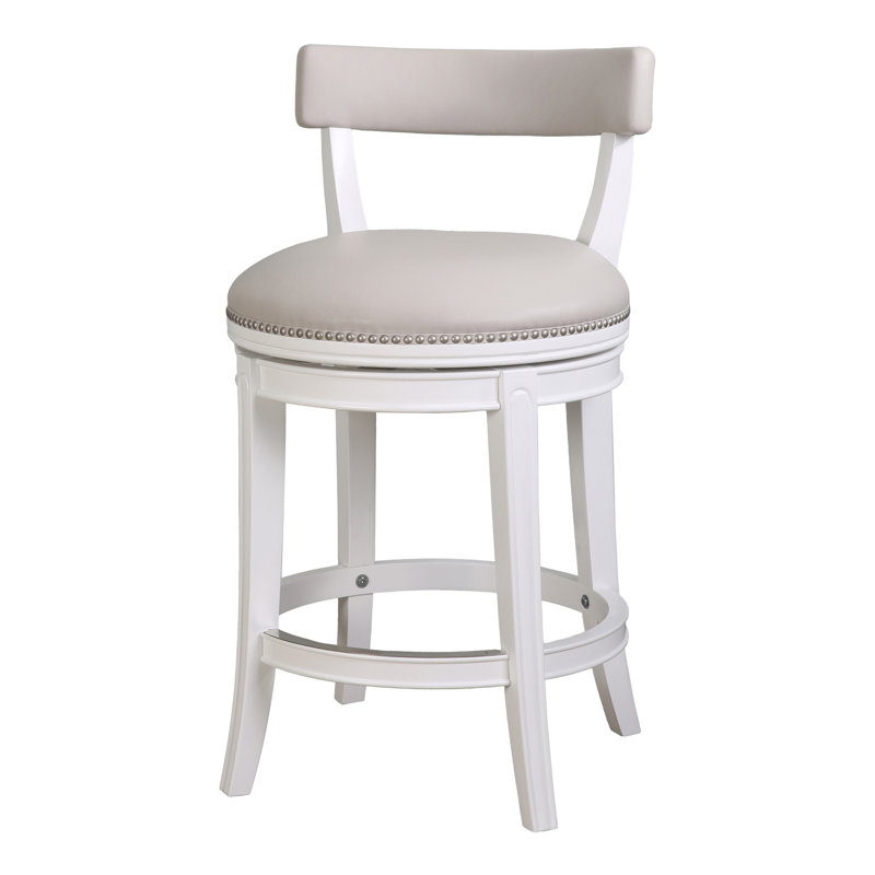  Goods Pasha 26" Counter-Height Bar Stool, White Wood with Gray Faux Leather Seat and Back