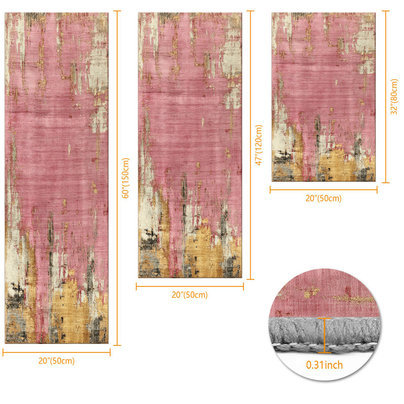 Tapis de cuisine 20 po x 32 po + 20 po x 48 po + 20 po x 59 po Tapis de cuisine à motif abstrait antidérapant 3 pièces