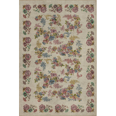 Florart Cream Colorful Nature Themed Floral Woven Based Modern Chenille Carpet