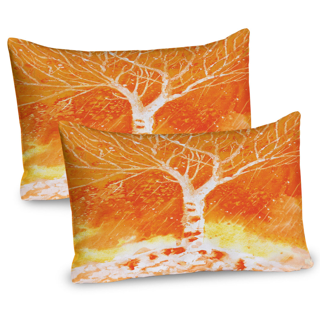 Kissenbezug Packung mit 2, Leafless Baum Herbst, Orange