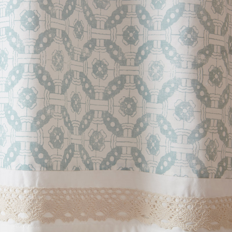 Paisley Aqua and White Cotton Rod Pocket Valance