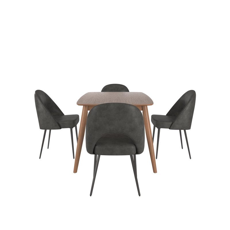 Ensemble de salle à manger Farias Mid-Century, Noyer foncé, Gris foncé