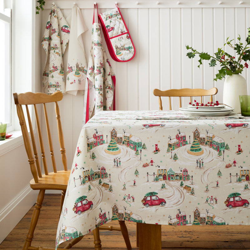 Christmas Town Cotton Table Cloth, 137cm D x 178cm L