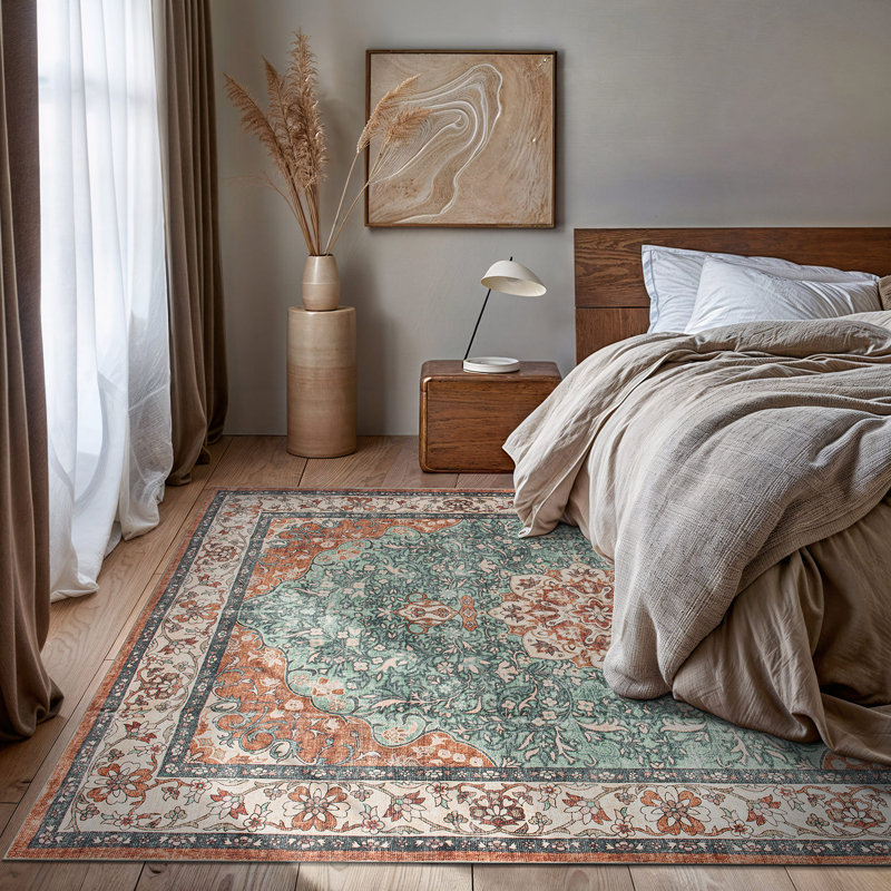 Traditional Oriental Medallion Washable Non Slip Area Rug, Rectangle 3'3" x 5'