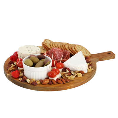  12 Inch Acacia Wood Round Serving Board with Handle