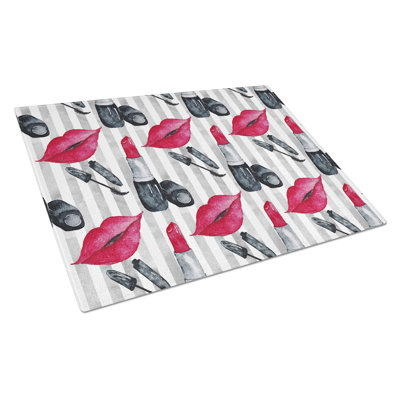 Caroline's Treasures Tempered Glass Watercolor Lipstick and Stripes Cutting Board