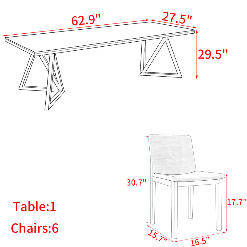 Ensemble de table moderne en bois massif de style simple, H 29,5 po x L 62,9 po x l 27,5 po