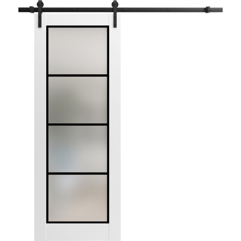 2132 Solid Manufactured Wood Panelled Wood Finish Barn Door, White Silk/Black, 36" x 80"