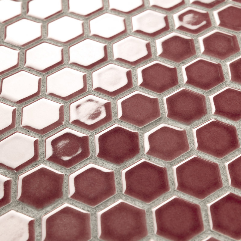 Tribeca 1" Hex Glossy 10-1/4 " x 11-7/8 " Porcelain Mosaic Floor and Wall Tile, Rusty Red