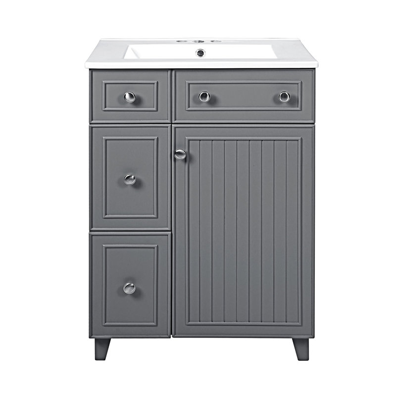 Bathroom Vanity Cabinet With Ceramic Sink And Drawers, Grey