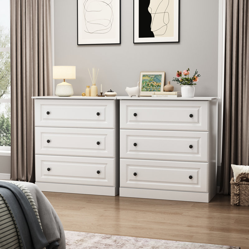 Commode 3 tiroirs l 29,5 po, commode à tiroirs, commode en bois pour le placard et le salon, blanc, Blanc
