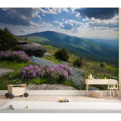 Wall Mural Peel and Stick Wallpaper Appalachian Trail Roan Mountains Rhododendron Bloom Blue Ridge Self-Adhesive Removable Contact Paper Wall Decor for Living Room Bedroom 69"H x 96"W